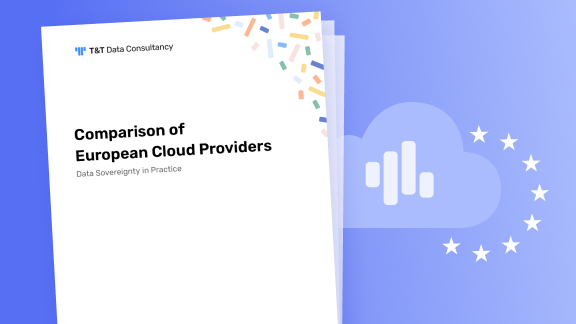 Illustration der Whitepaper Seiten vor einer Cloud mit Europa Sternen auf blauem Hintergrund