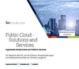 ISG Provider Lens™ – Public Cloud – Solutions and Services 2022 Titelbild der Studie “ISG Provider Lens™ – Public Cloud – Solutions and Services 2022”.