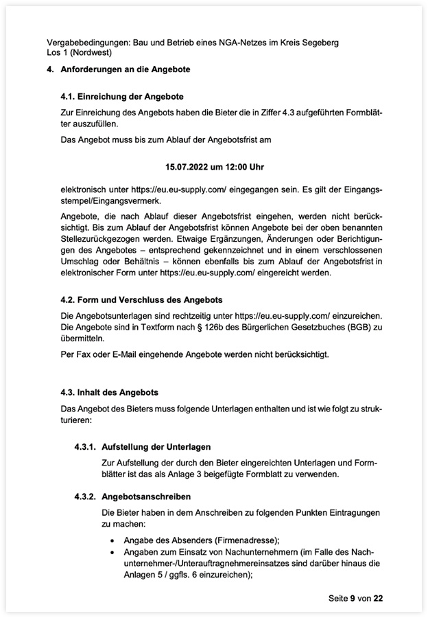 Beispielhafter Ausschnitt aus einem Ausschreibungsdokument