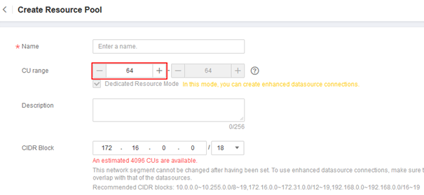 Screenshot DLI  - Create Resource pool