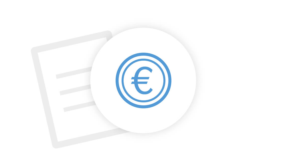 Blaue Euro-Münze auf weißem Hintergrund mit einem hellgrauen Stiftstück.