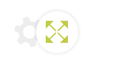 Icon of a gear wheel combined with an expand symbol, represented by four aligned arrows