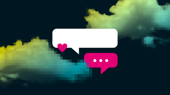 Graphic with colored clouds and speech bubbles