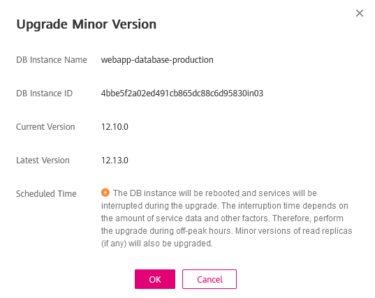 Upgrade Minor Version Upgrade Minor Version